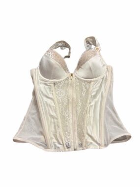 NWOT Y2K European Vintage Lovehoney Lace/Mesh Zip Front Corset (Ivory/Cream) L